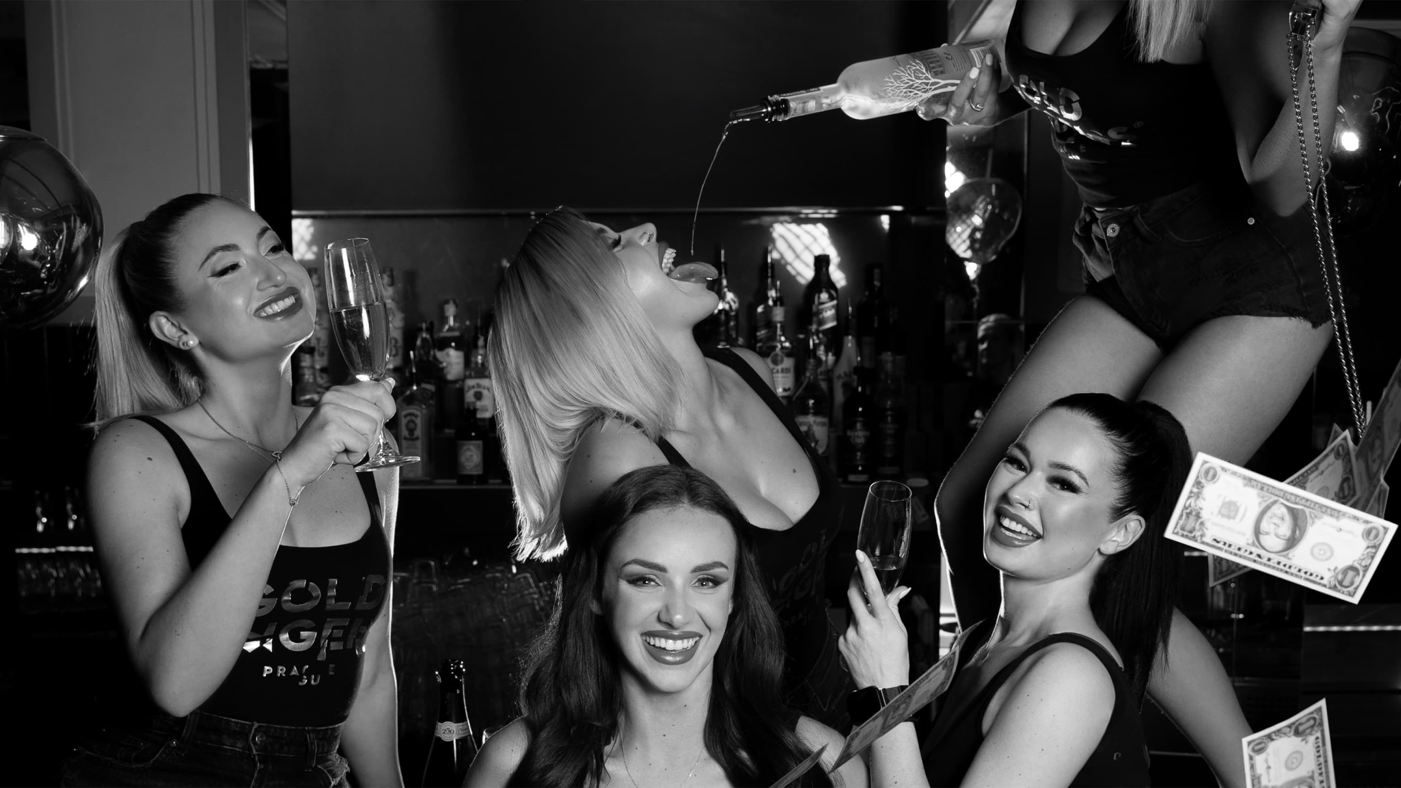 Drinks and dancers menu in Goldfingers Prague